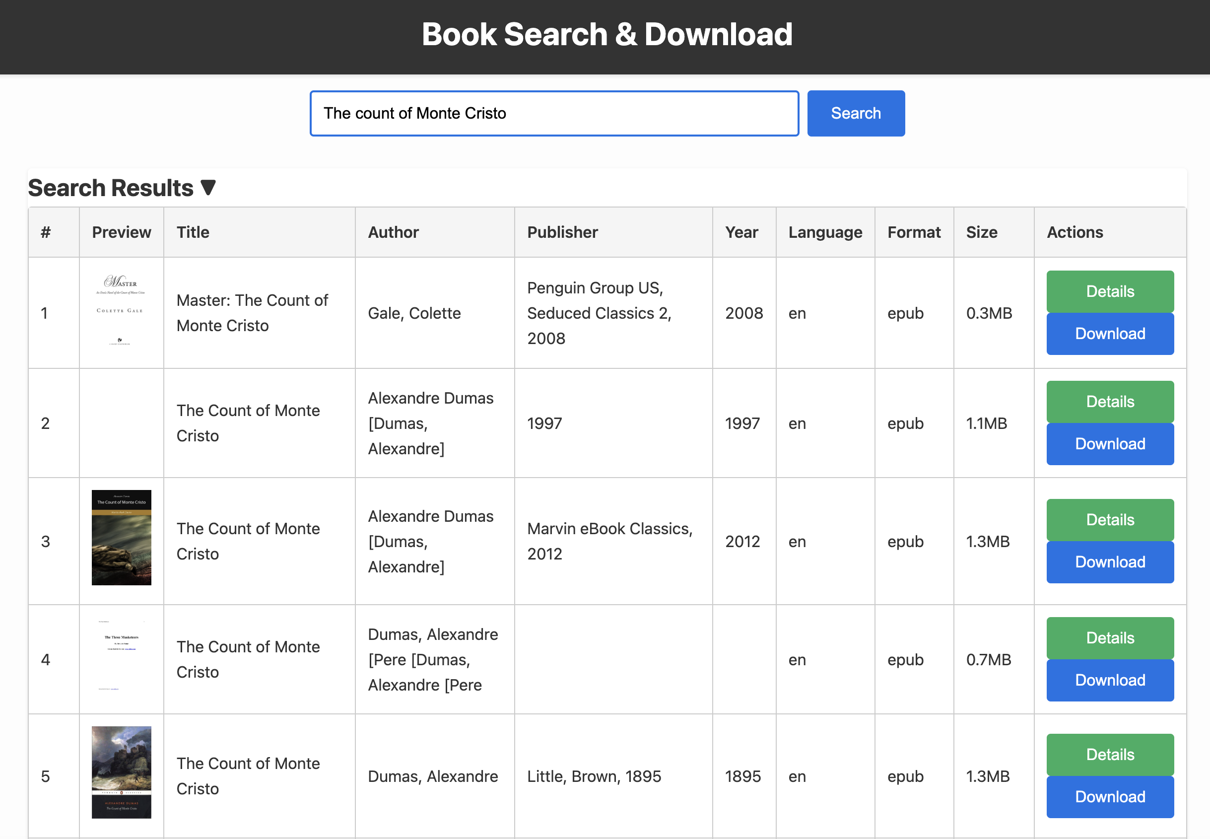 Main search interface Screenshot